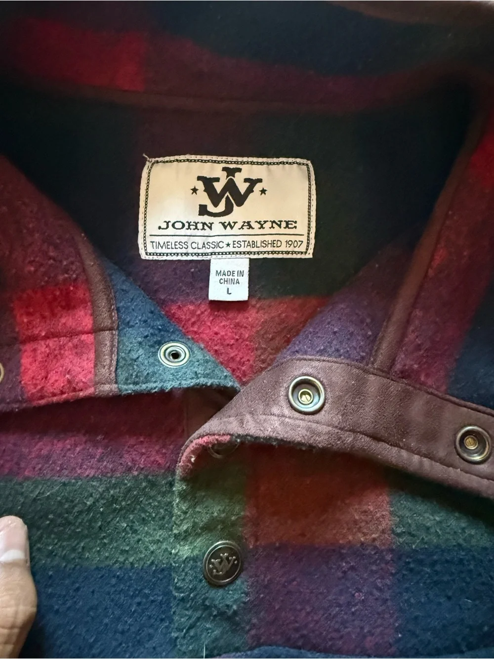 John Wayne Mens 1/4 Snap Pullover Flannel Red Green Plaid Thick Size Large L